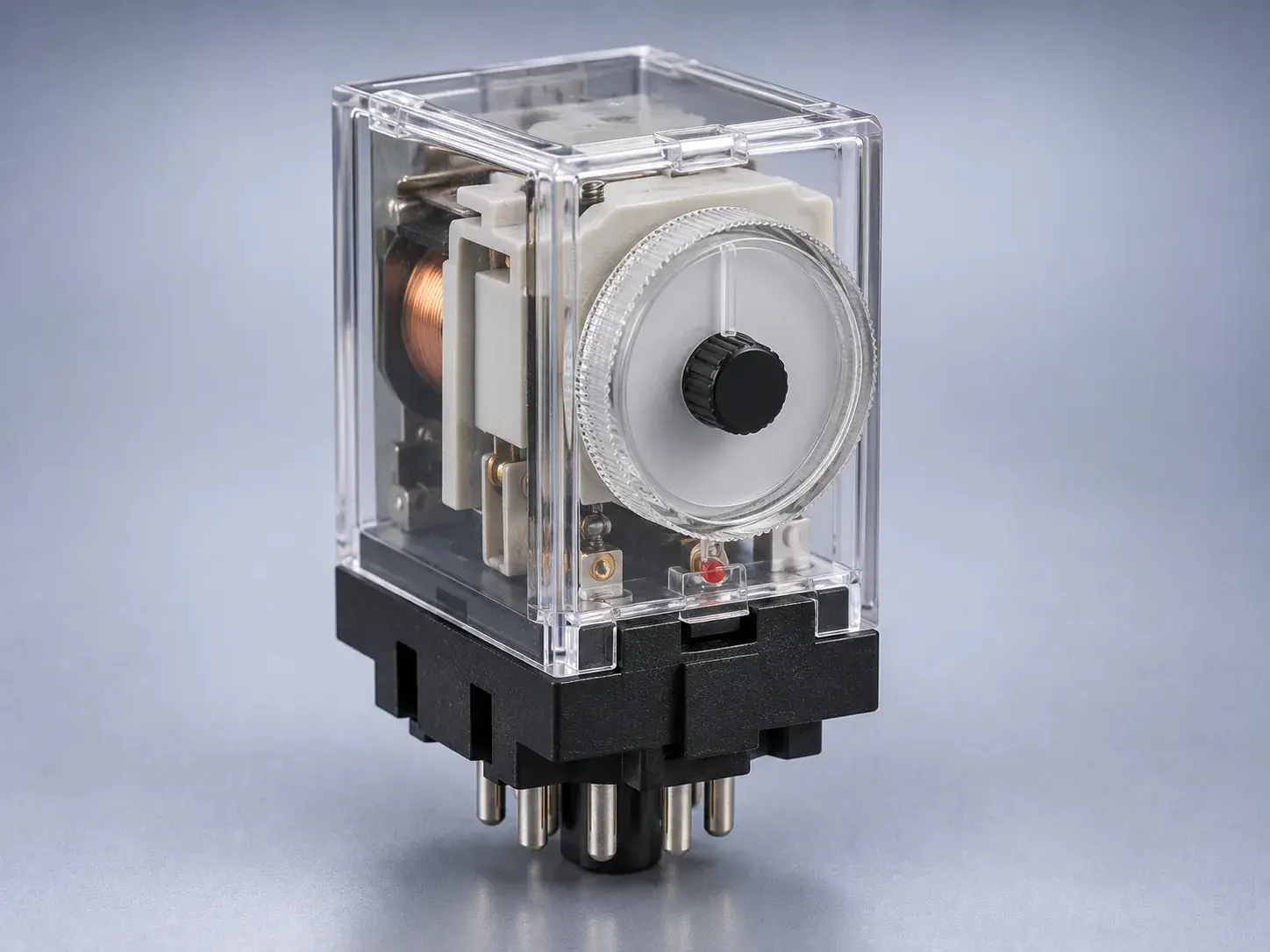 A new plug-in timer relay seated on its eight-pin base