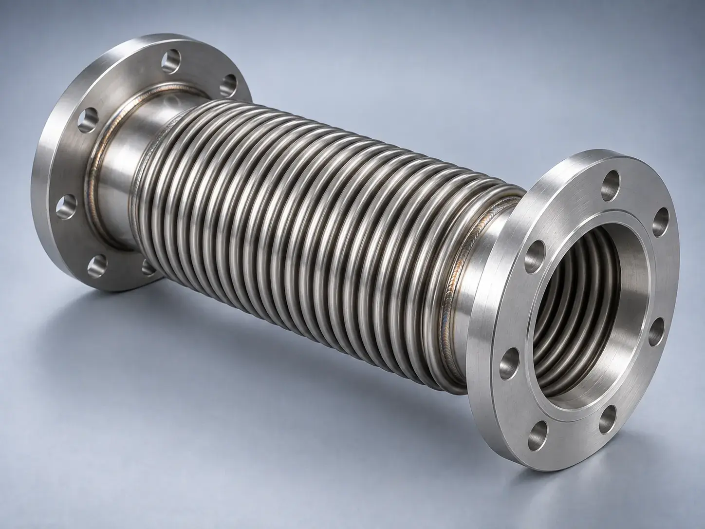 A new stainless steel exhaust bellows with a flange at each end