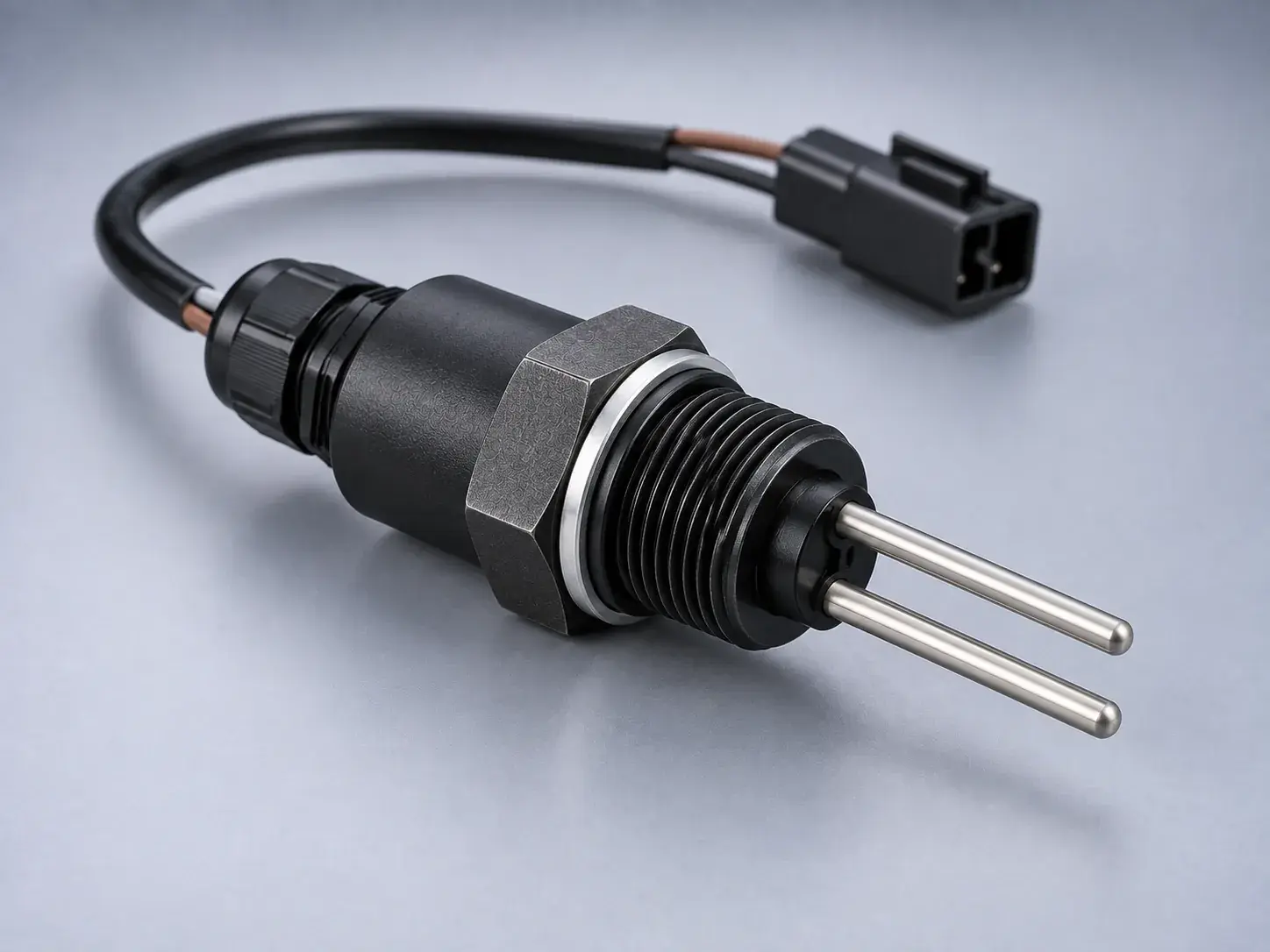 A new coolant level probe with two stainless prongs and a wiring pigtail